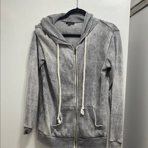 Gray Plush Zip-Up Sweatshirt with Hood
